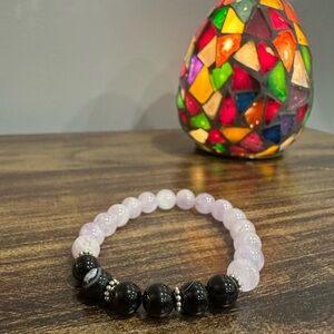 Black Stripe Onyx Agate & Lavender Lilac Amethyst Bracelet